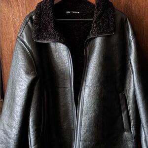 Zara Black faux Leather-Style Bomber Jacket